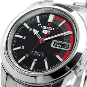 Seiko 5 Classic Black Dial with Red Bar Couple's Stainless Steel Watch Set SNKK31K1+SYMD95K1 - Prestige