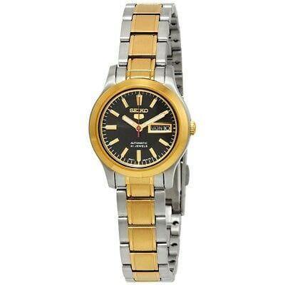 Seiko 5 Classic Ladies Size Black Dial 2 Tone Gold Plated Stainless Steel Strap Watch SYMD94K1 - Prestige