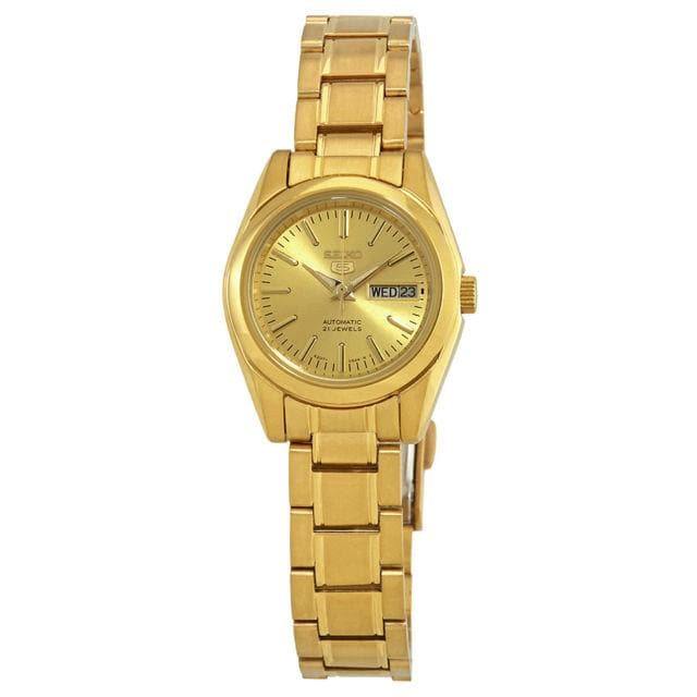 Seiko 5 Classic Gold Dial Couple's Gold Plated Stainless Steel Watch Set SNKL48K1+SYMK20K1 - Prestige