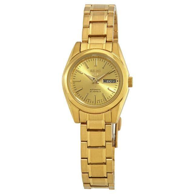 Seiko 5 Classic Ladies Size Gold Dial Gold Plated Stainless Steel Strap Watch SYMK20K1 - Prestige