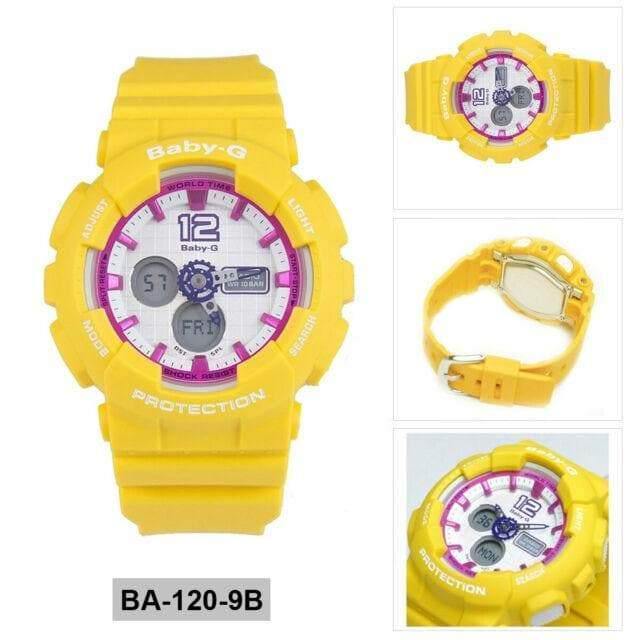 Casio Baby-G BA120 Analog-Digital Yellow x Pink Accents White Dial Watch BA120-9BDR - Prestige
