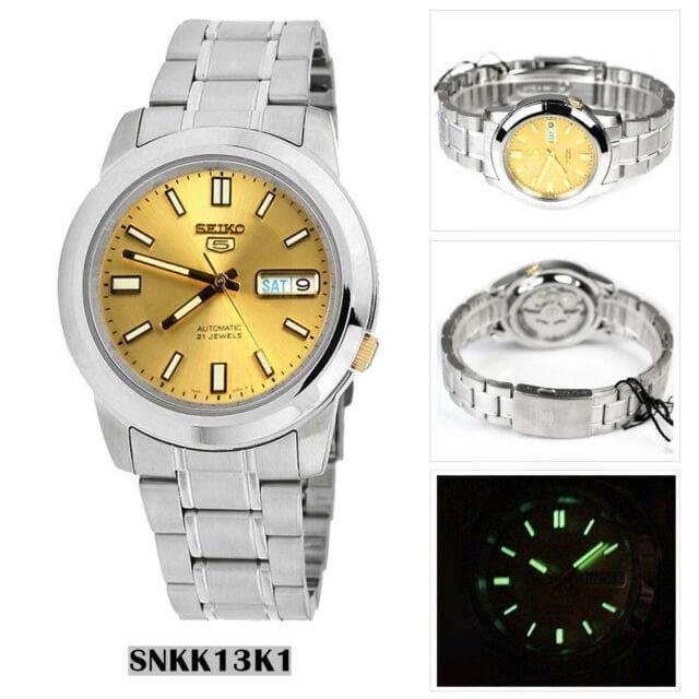 Seiko 5 Classic Men's Size Gold Dial Stainless Steel Strap Watch SNKK13K1 - Prestige