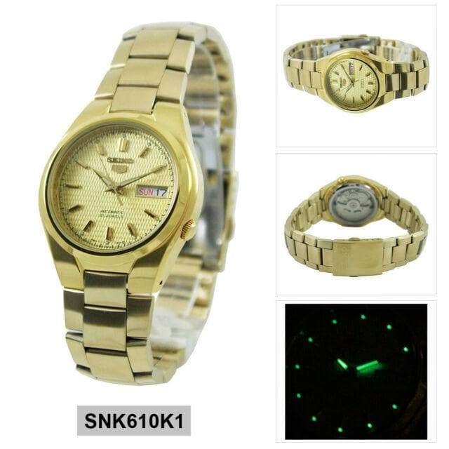 Seiko 5 Classic Men's Size Gold Dial & Plated Stainless Steel Strap Watch SNK610K1 - Prestige