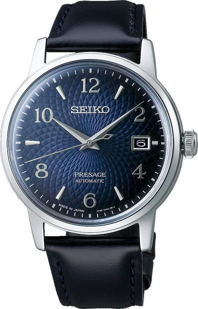 Seiko Presage Cocktail Time Manhattan Blue Men's Leather Strap Watch SRPE43J1