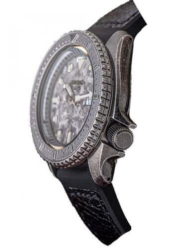 Seiko 5 Sports 100M Automatic Grey Doomsday Bezel Dial Men's Black Leather Strap Watch SRPE79K1 - Prestige