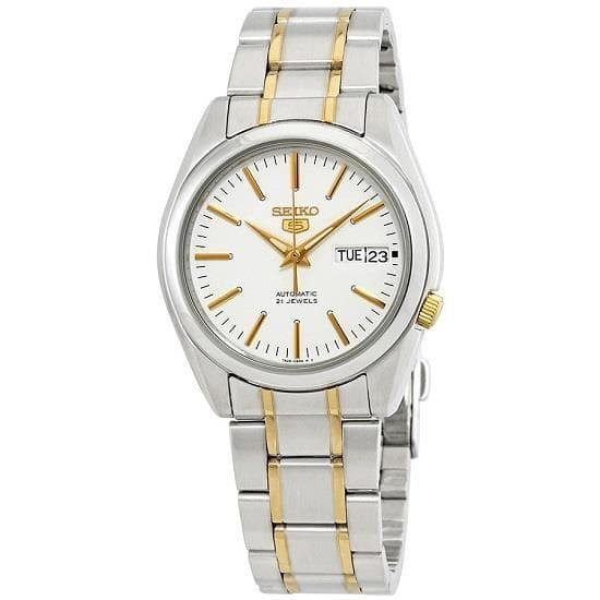 Seiko 5 Classic White Dial Couple's 2 tone Gold Plated Stainless Steel Watch Set SNKL47K1+SYME44K1 - Prestige