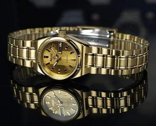 Seiko 5 Classic Ladies Size Gold Dial Gold Plated Stainless Steel Strap Watch SYM600K1 - Prestige