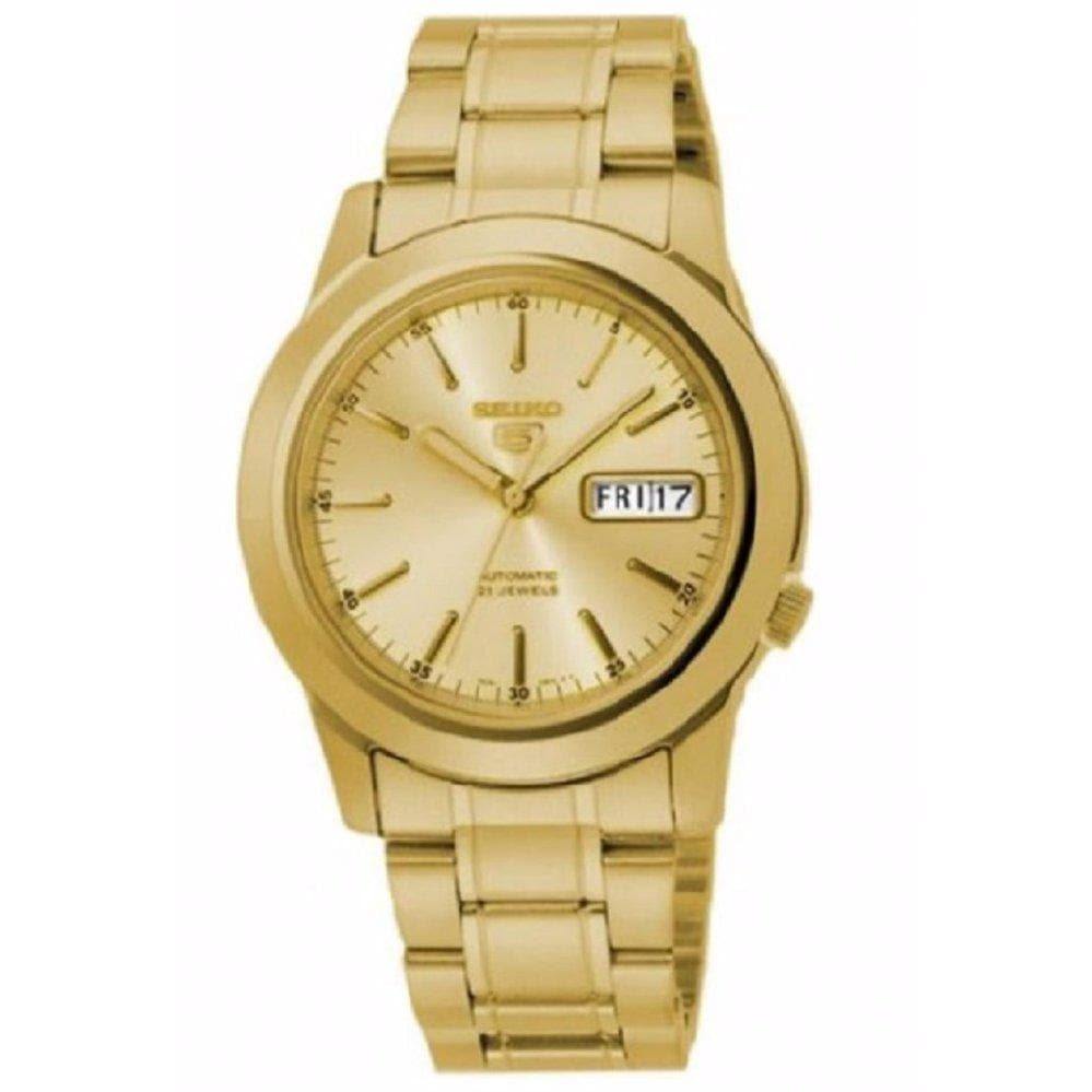 Seiko 5 Classic Men's Size Gold Dial & Plated Stainless Steel Strap Watch SNKE56K1 - Prestige