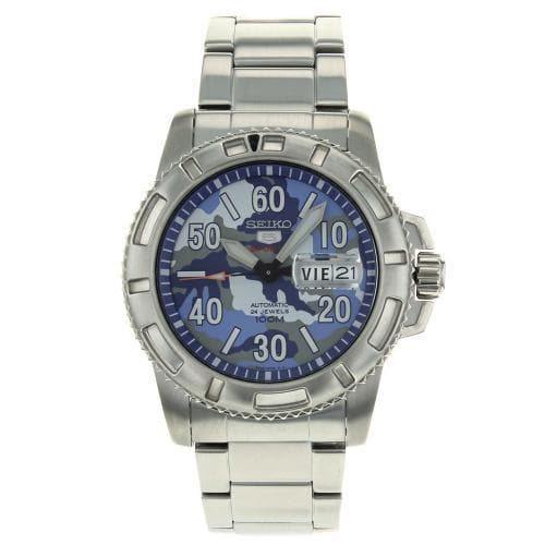 Seiko 5 Sports Military 100M Camo Blue Dial Automatic Men's Watch SRP223K1 - Prestige