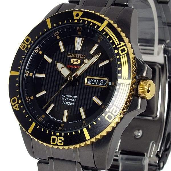 Seiko 5 Sports Japan Made 100M Black Ion Plated Automatic Men's Watch SRP558J1 - Prestige