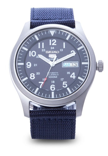 Seiko 5 Sports Military 100M Automatic Men's Watch Blue Nylon Strap SNZG11K1