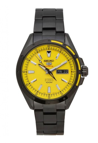 Seiko 5 Sports 100M Men's Yellow Dial Black PVD Stainless Strap Watch SRP159K1 - Prestige
