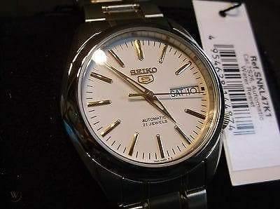 Seiko 5 Classic Men's Size White Dial 2 Tone Gold Plated Stainless Steel Strap Watch SNKL47K1 - Prestige