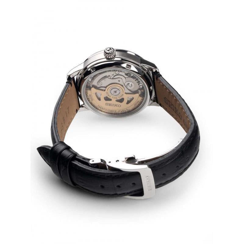 Seiko Japan Made Pre- Presage Silver Dial Ladies' Black Leather Strap Watch SRP861J1 - Prestige
