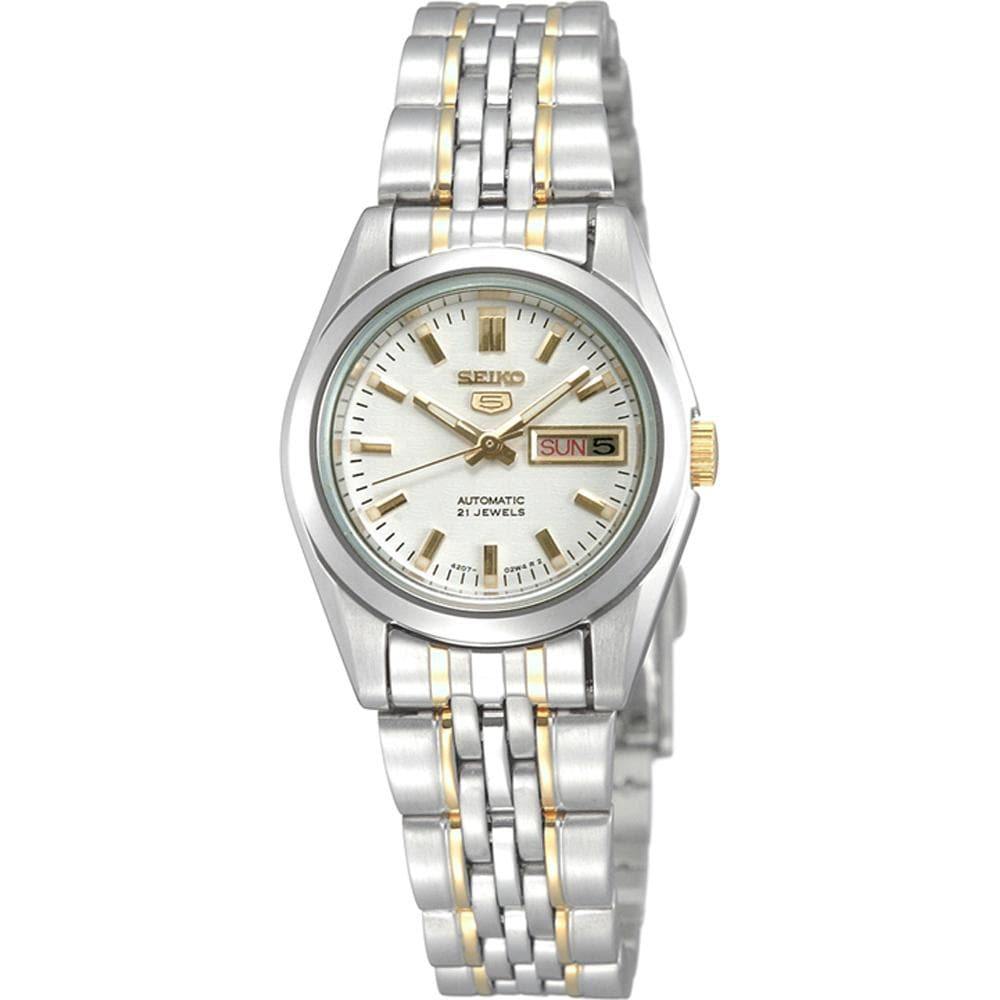 Seiko 5 Classic Gold+White Dial Couple's 2 tone Gold Plated Stainless Steel Watch Set SNK365K1+SYMA37K1 - Prestige