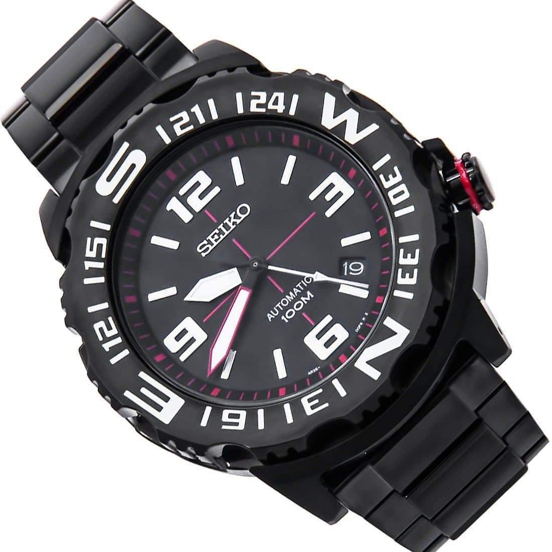 Seiko Field Monster Automatic 100M Men's Black PVD Stainless Strap Watch SRP447K1 - Prestige