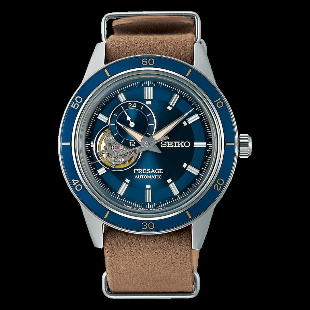Seiko Presage Style 60 Blue Men's Brown Denim Leather Strap Watch w ...