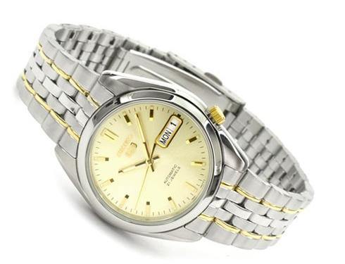 Seiko 5 Classic Gold+White Dial Couple's 2 tone Gold Plated Stainless Steel Watch Set SNK365K1+SYMA37K1 - Prestige
