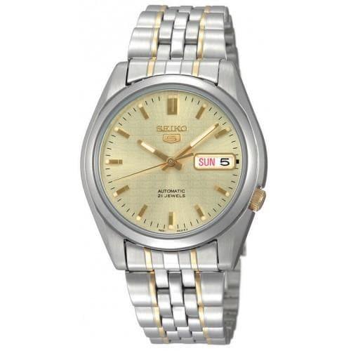 Seiko 5 Classic Men's Size Gold Dial 2 Tone Gold Plated Stainless Steel Strap Watch SNK365K1 - Prestige