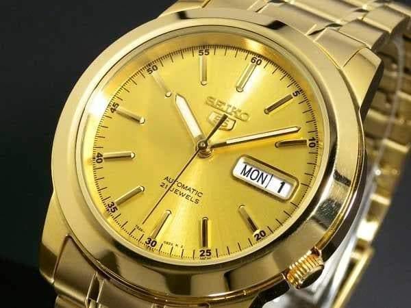 Seiko 5 Classic Men's Size Gold Dial & Plated Stainless Steel Strap Watch SNKE56K1 - Prestige
