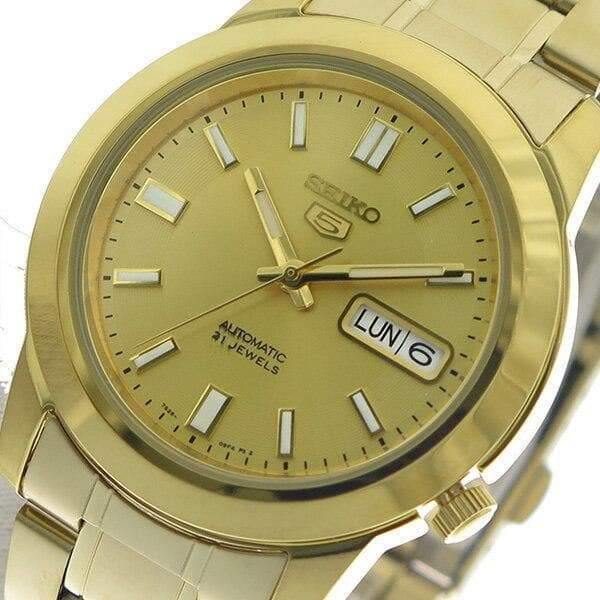 Seiko 5 Classic Men's Size Gold Dial & Plated Stainless Steel Strap Watch SNKK20K1 - Prestige
