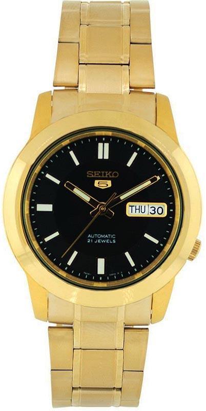 Seiko 5 Classic Men's Size Black Dial Gold Plated Stainless Steel Strap Watch SNKK22K1 - Prestige