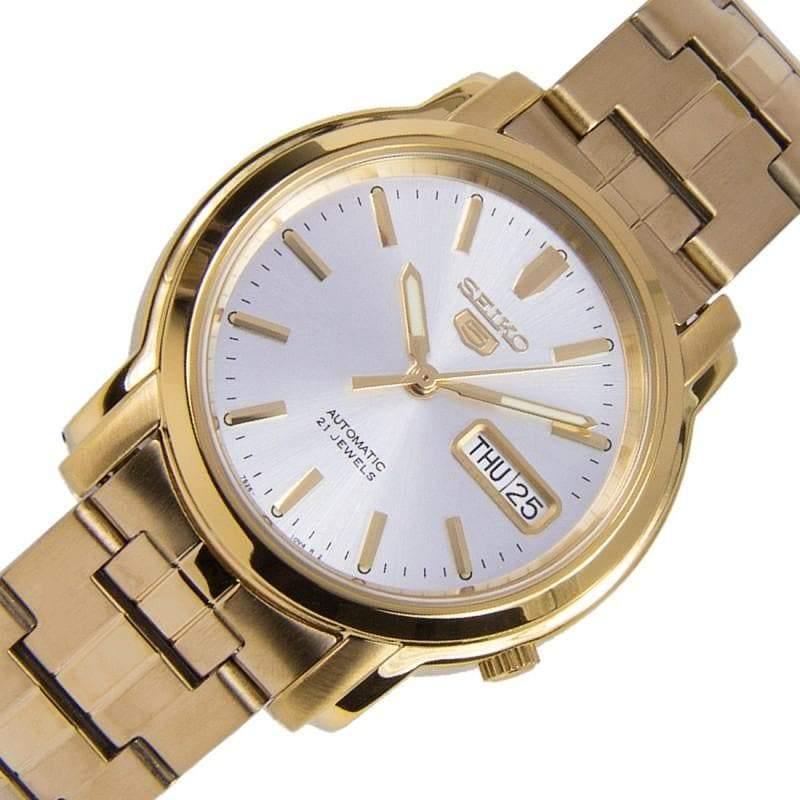 Seiko 5 Classic Men's Size Silver Dial Gold Plated Stainless Steel Strap Watch SNKK74K1 - Prestige