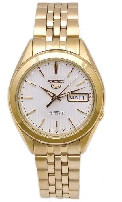 Seiko 5 Classic Men's Size White Dial Gold Plated Stainless Steel Strap Watch SNKL26K1 - Prestige