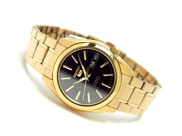 Seiko 5 Classic Men's Size Black Dial Gold Plated Stainless Steel Strap Watch SNKL50K1 - Prestige