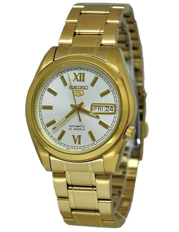 Seiko 5 Classic Men's Size White Dial Gold Plated Stainless Steel Strap Watch SNKL58K1 - Prestige