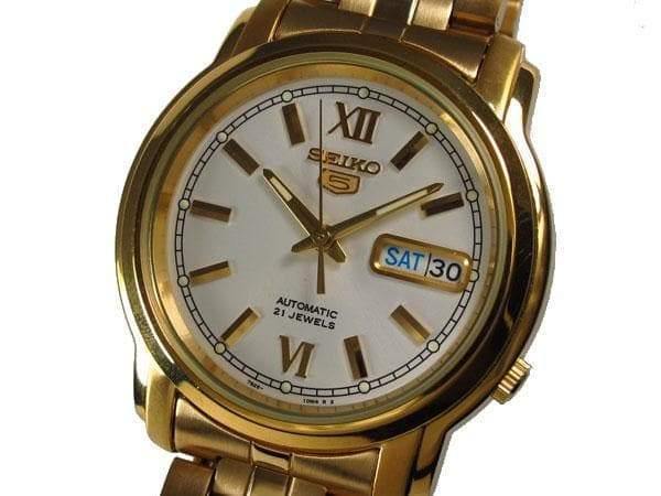 Seiko 5 Classic Men's Size White Dial Gold Plated Stainless Steel Strap Watch SNKK84K1 - Prestige