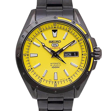 Seiko 5 Sports 100M Men s Yellow Dial Black PVD Stainless Strap