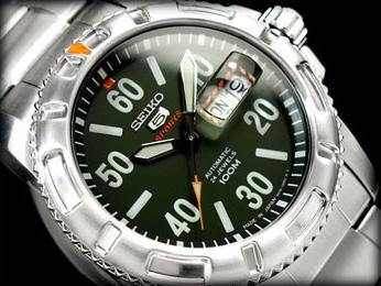 Seiko 5 Sports Japan Made Military 100M Green Dial Automatic Men's Watch SRP215J1 - Prestige