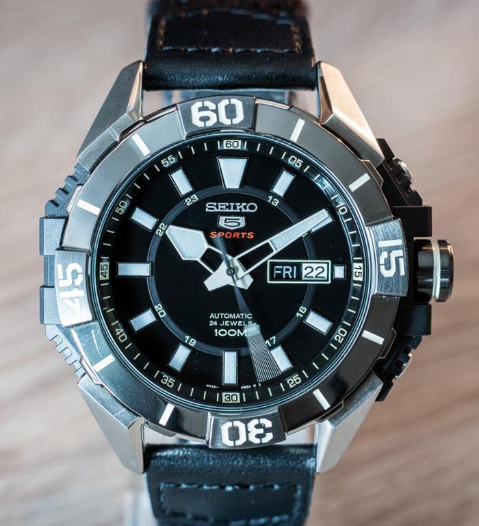 Seiko 5 Sports 100M Men's Black Dial Leather Nylon Strap Watch SRP799K1 - Prestige