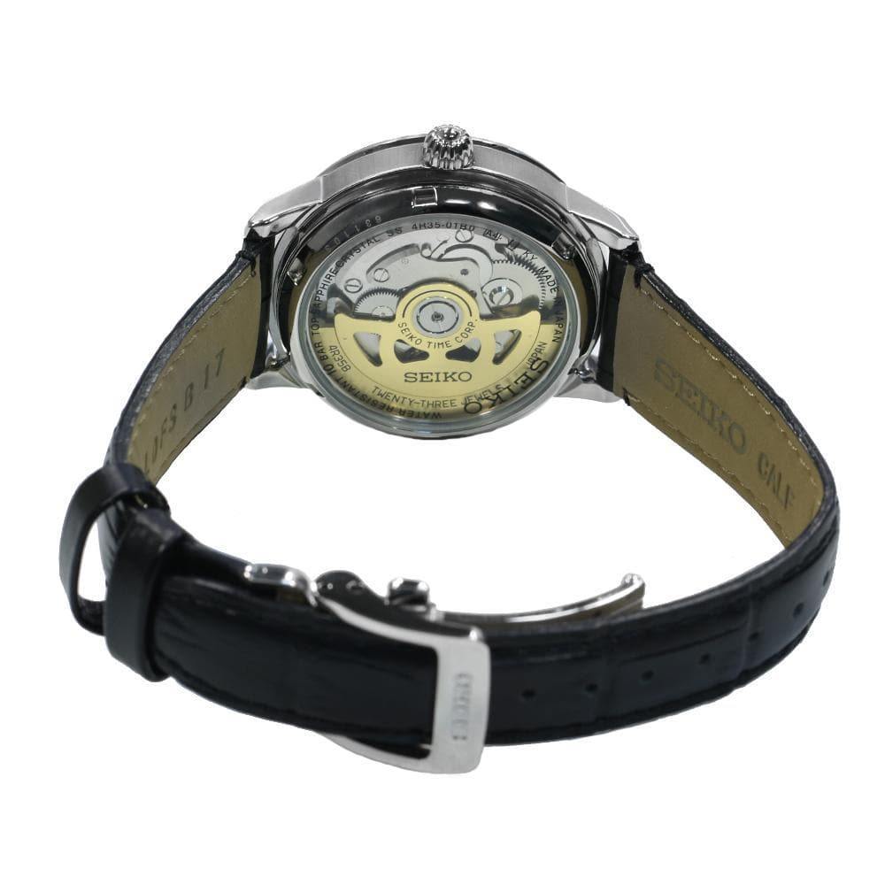 Seiko Japan Made Pre- Presage Silver Dial Ladies' Black Leather Strap Watch SRP861J1 - Prestige