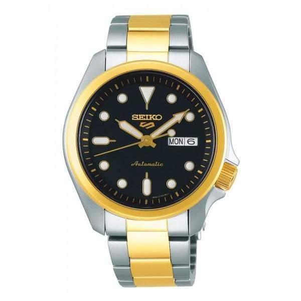 Seiko 5 Sports 100M Automatic Men's Watch Black Dial 2 Tone Gold Plated SRPE60K1 - Prestige