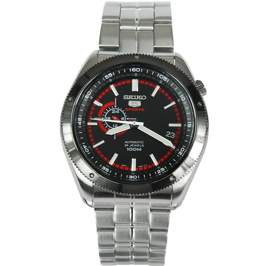 Seiko 5 Sports 100M 24 Hour Sub-Dial Red Men's Stainless Steel Strap Watch SSA069K1 - Prestige