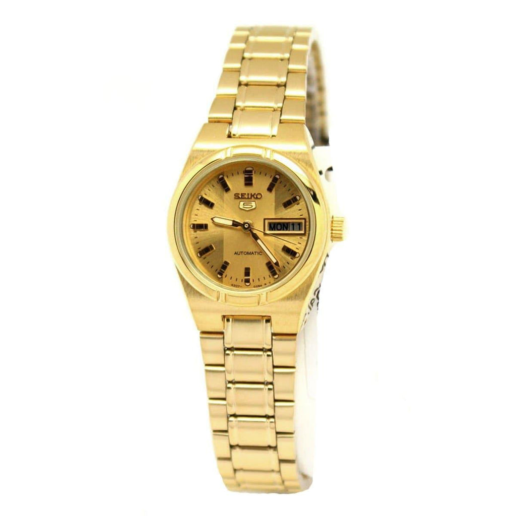 Seiko 5 Classic Ladies Size Gold Dial Gold Plated Stainless Steel Strap Watch SYM600K1 - Prestige