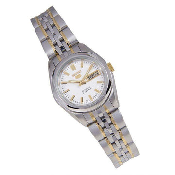 Seiko 5 Classic White Dial Couple s 2 tone Gold Plated Stainless Steel Watch Set SNK363K1 SYMA35K1