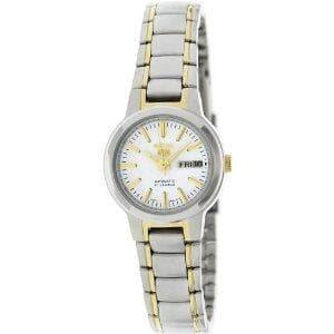 Seiko 5 Classic Ladies Size White Dial 2 Tone Gold Plated Stainless Steel Strap Watch SYME44K1 - Prestige