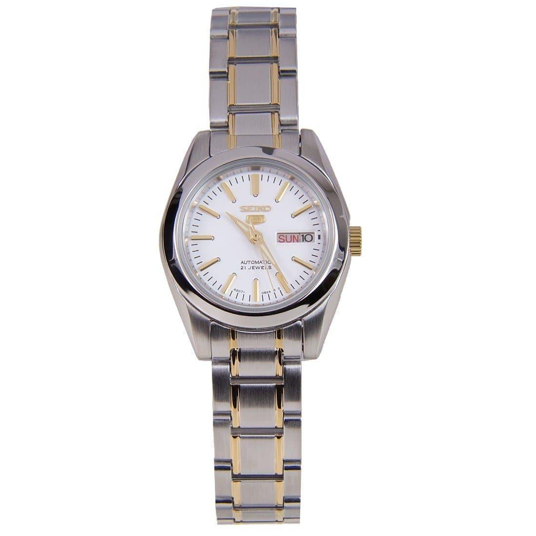 Seiko 5 Classic Ladies Size White Dial 2 Tone Gold Plated Stainless Steel Strap Watch SYMK19K1 - Prestige