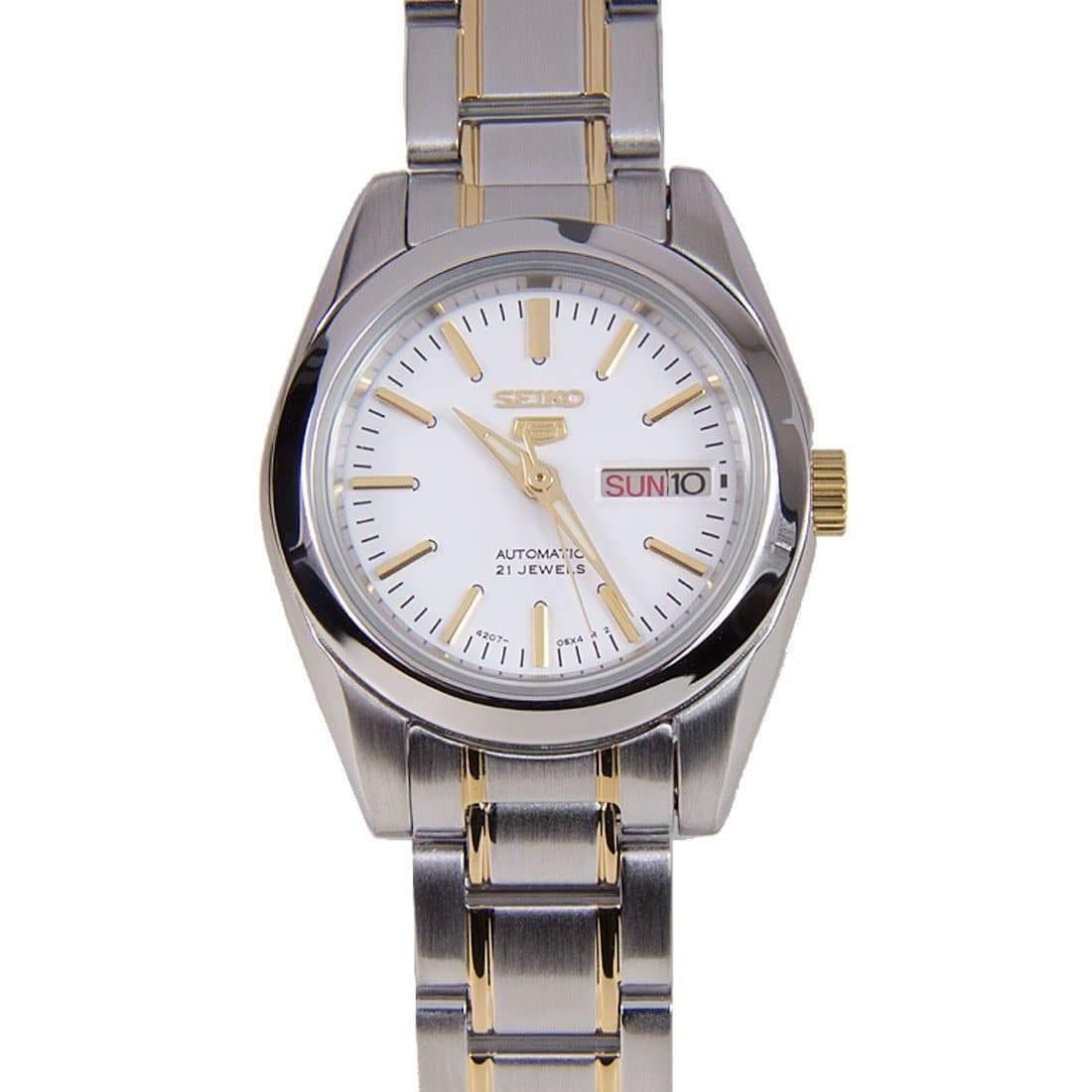 Seiko 5 Classic Ladies Size White Dial 2 Tone Gold Plated Stainless Steel Strap Watch SYMK19K1 - Prestige
