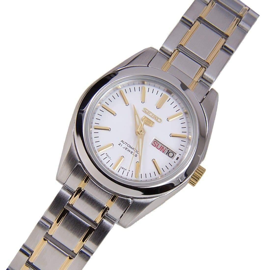 Seiko 5 Classic Ladies Size White Dial 2 Tone Gold Plated Stainless Steel Strap Watch SYMK19K1 - Prestige