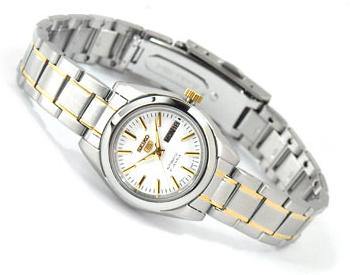 Seiko 5 Classic Ladies Size White Dial 2 Tone Gold Plated Stainless Steel Strap Watch SYMK19K1 - Prestige