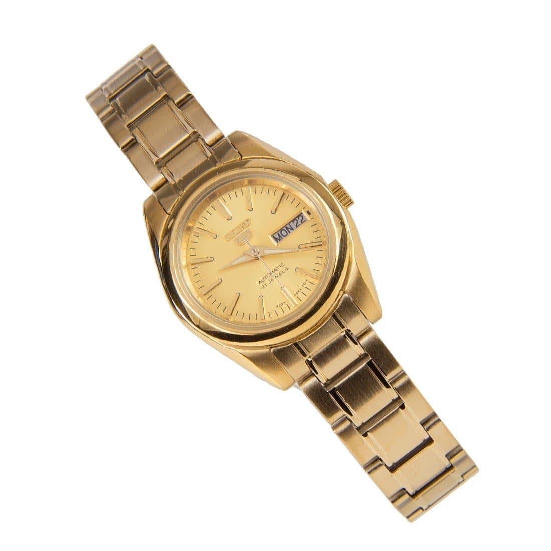 Seiko 5 Classic Ladies Size Gold Dial Gold Plated Stainless Steel Strap Watch SYMK20K1 - Prestige