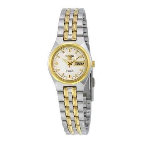 Seiko 5 Classic White Dial Couple's 2 tone Gold Plated Stainless Steel Watch Set SNKL24K1+SYMK44K1 - Prestige