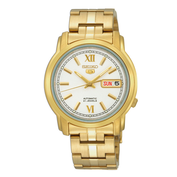 Seiko 5 Classic Men's Size White Dial Gold Plated Stainless Steel Strap Watch SNKK84K1 - Prestige