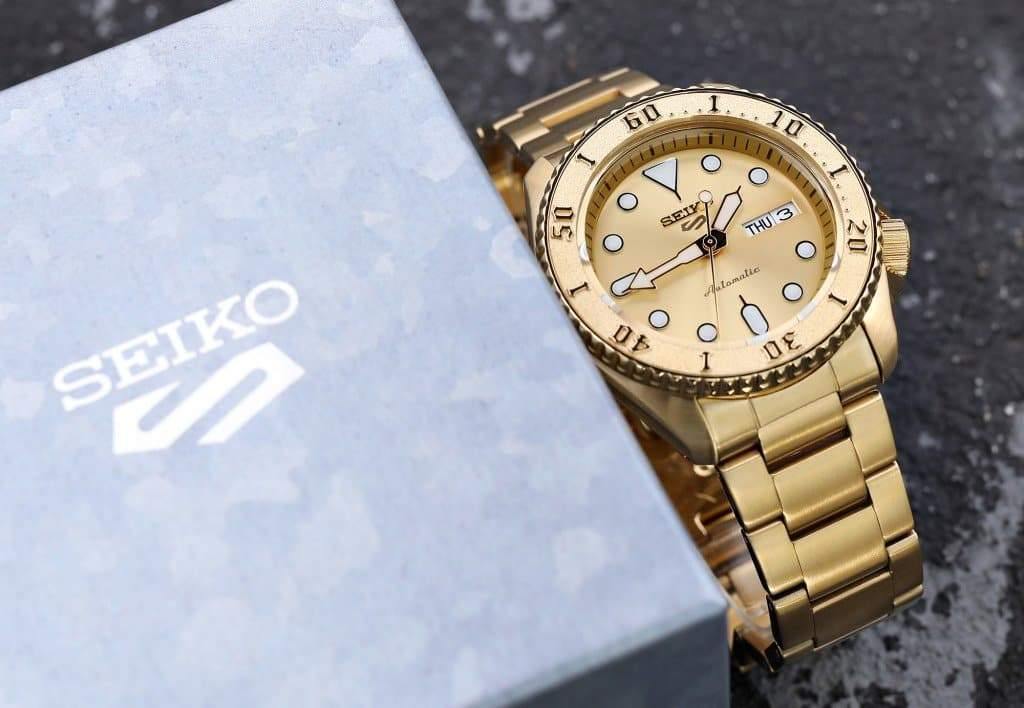 Seiko 5 Sports 100M Automatic Men's Watch All Gold Plated SRPE74K1 - Prestige