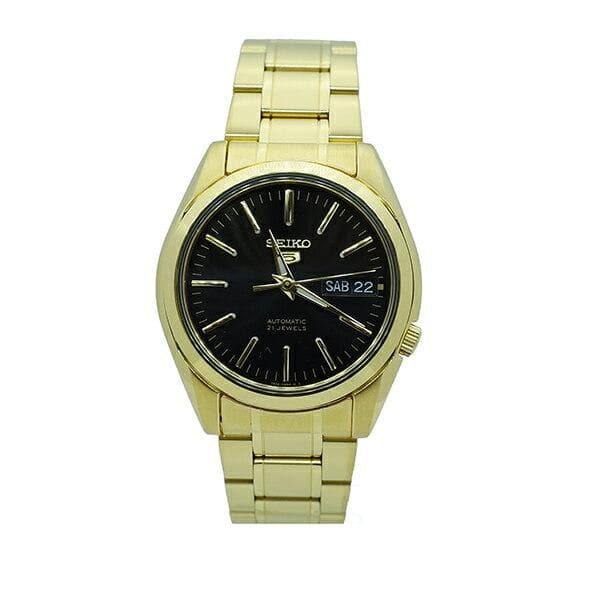 Seiko 5 Classic Men's Size Black Dial Gold Plated Stainless Steel Strap Watch SNKL50K1 - Prestige