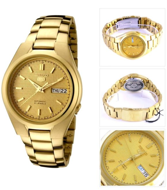 Seiko 5 Classic Gold Dial Couple's Gold Plated Stainless Steel Watch Set SNK610K1+SYMC18K1 - Prestige